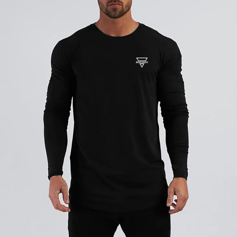 Muscleguys Autunm Cotton Fashion Full Sleeve T-shirt Men Spring Slim Fit Tshirts Male Gym Bodybuilding Shirts For Man Sportswear