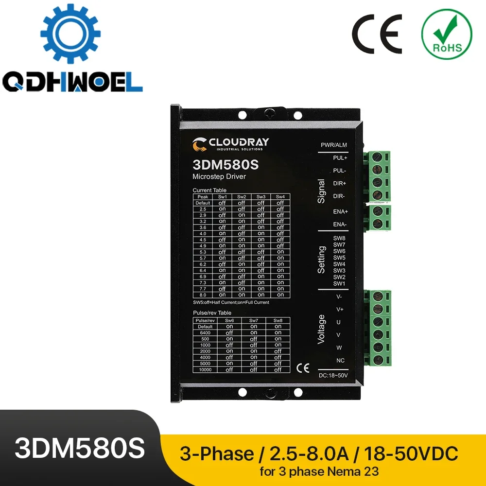 

QDHWOEL 3 Phase 3DM580S Stepper Motor Driver Supply Voltage 24-50VDC Output 1.0-8.0A Current