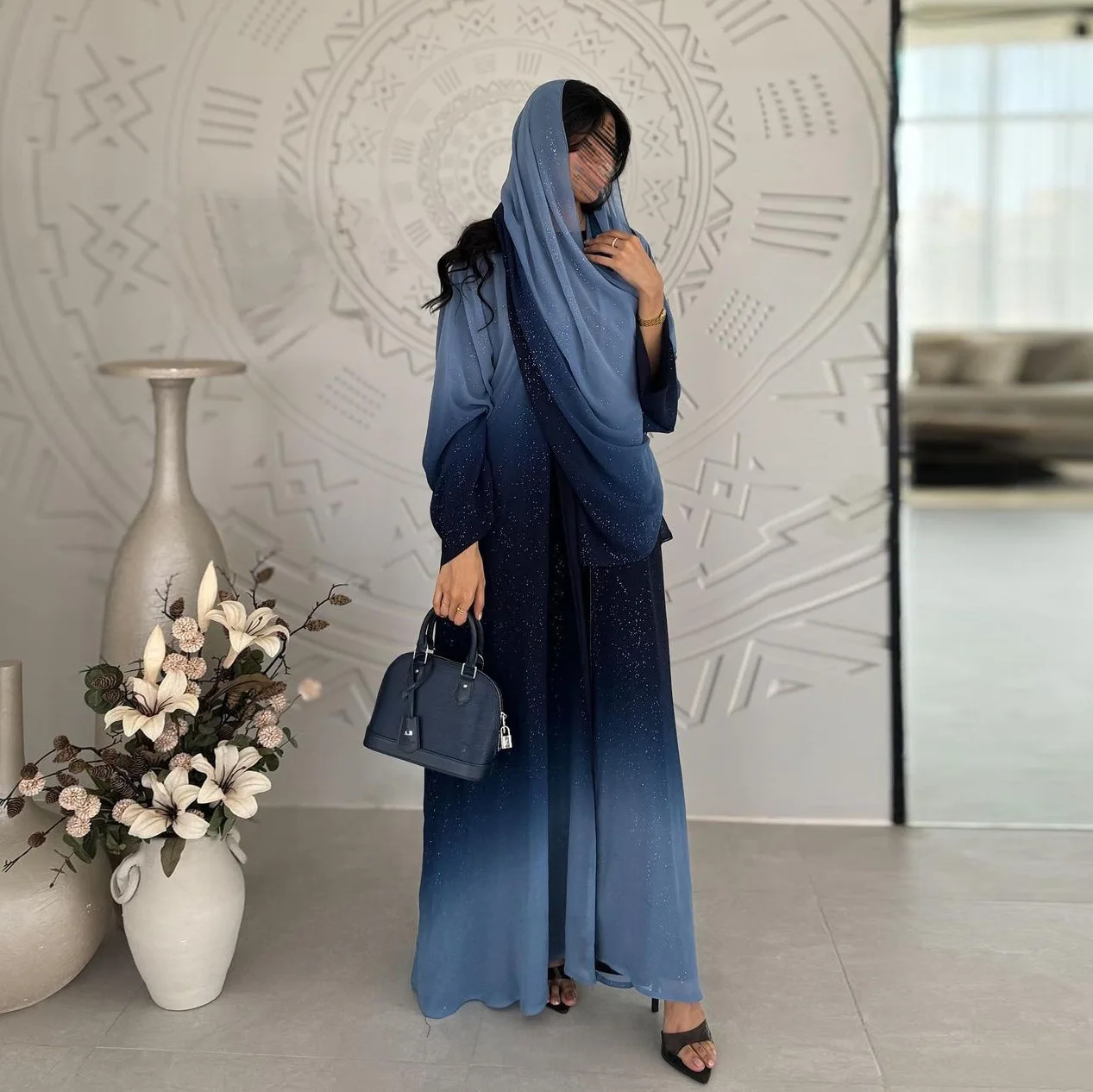 Glitter Open Kimono Cardigan for Women Muslim Eid Ramadan Dubai Turkey Chiffon Abaya Dress Islam Jalabiya Clothing Turkey Robe