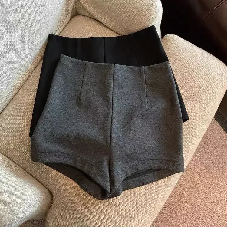 Short Pants Women Black Grey Suits Pantalones Cortos De Mujer Autumn New Slim High Waist Wide Leg Shorts Femme Y2k