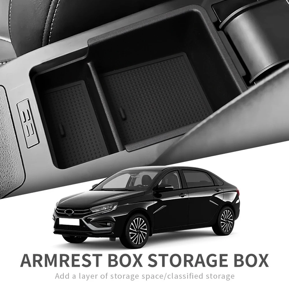1 Pcs Car Black Armrest Storage Box Organizer Tray For Lada For Vesta For Aura Center Console Holder Car Interior 2015-2025