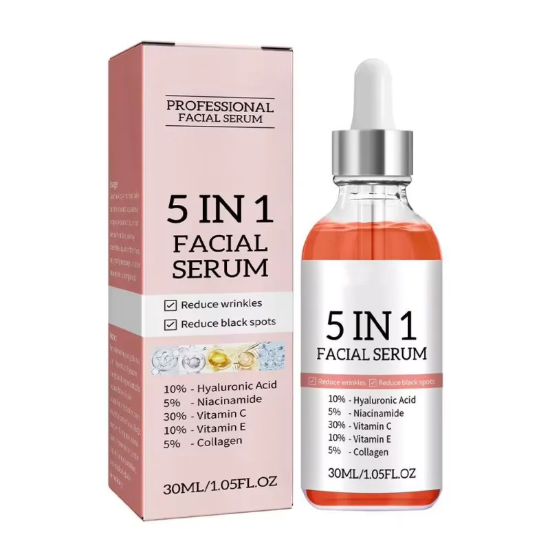 

5 In 1 Face Serum Hyaluronic Acid Anti Wrinkle Aging Moisturizing Whitening Vitamin C Fade Spots Shrink Pores Skin Care Beauty