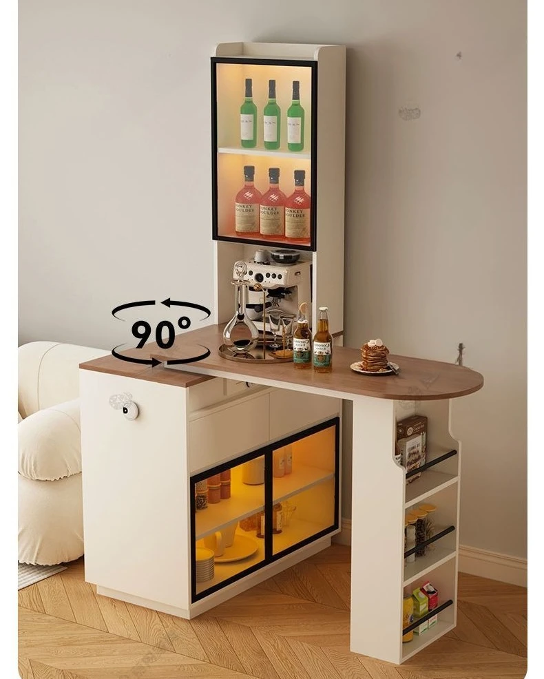 Solid Wood Sideboard Cabinet Cream Style Low Storage Console Table with Wine Rack Antique Living Room Partition Bar Counter