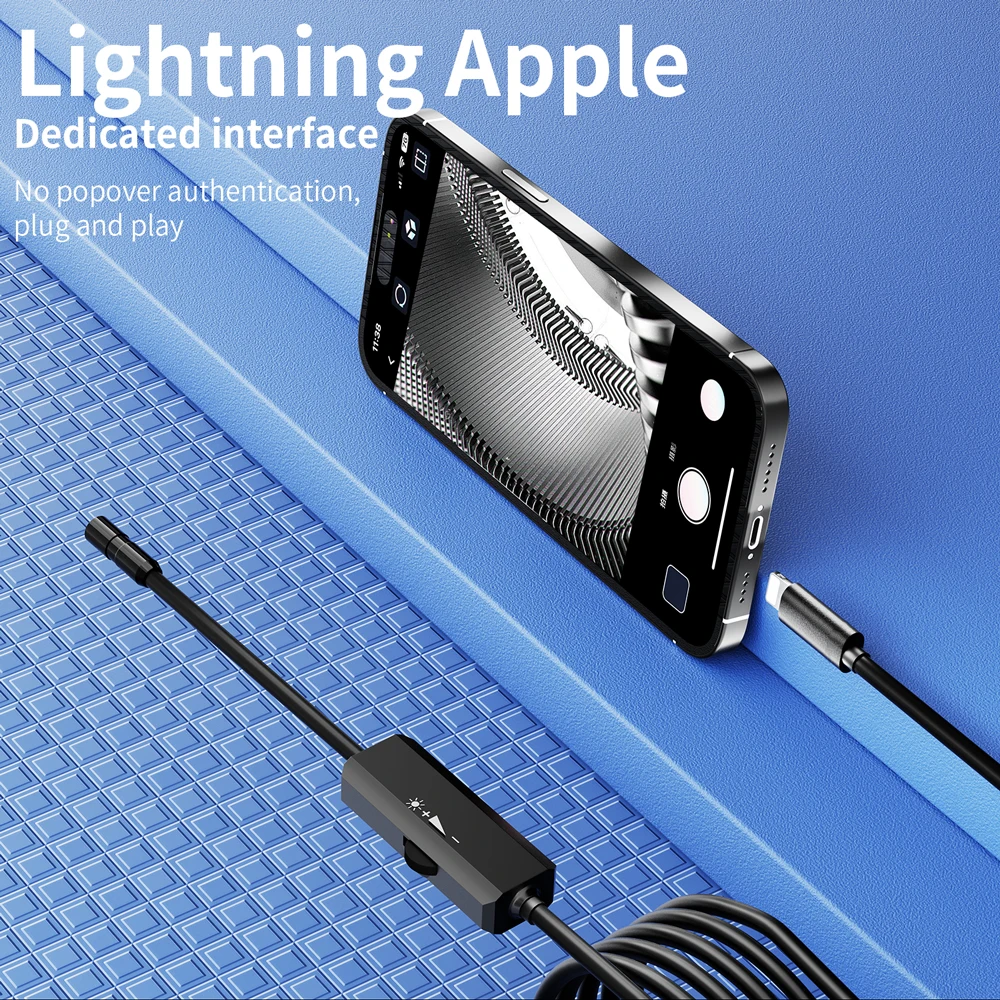 1.3MP IOS Indusctrial Endsocope Camera 10M Hard/Soft Wire 8mm Len IP68 Waterproof Pipeline Car Inspection Borescope For IPhone