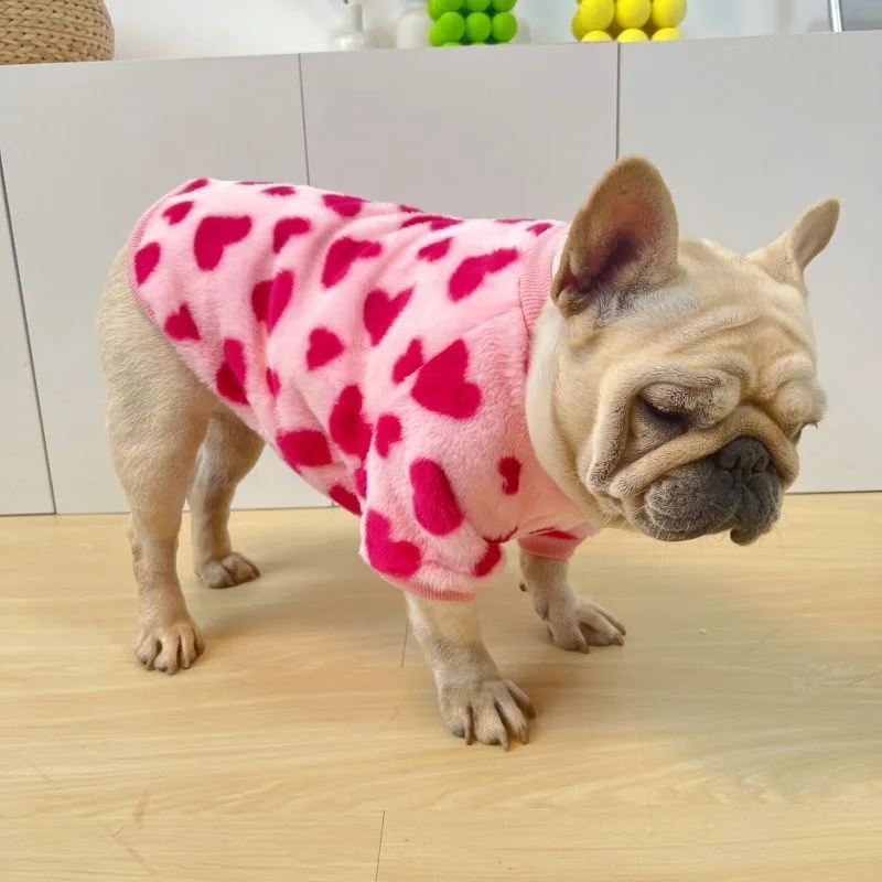 French Bulldog Winter Dog Clothes Coat Warm and Thickened Vest Jacket Fat Dog Costume Bulldog Pug Love Pattern Pet Dog Clothing
