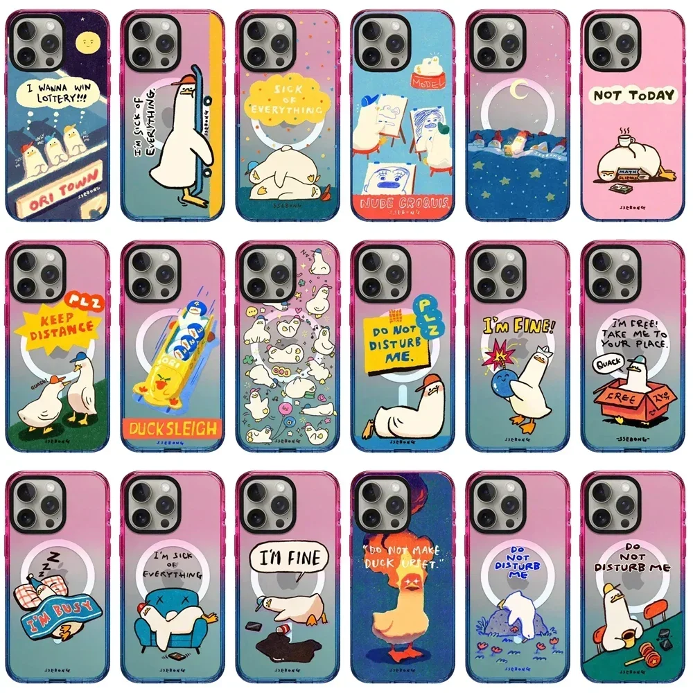

Cartoon Duck Life 2.5 Acrylic Gradient Border Magnetic iPhone 12 13 14 15 Pro Max Protective Case