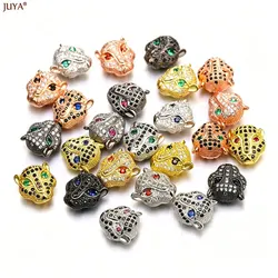 Copper Micro Pave CZ zircon Panther Beads Animal Charms For Jewelry Making DIY natural stone beads bracelet Accessories berloque