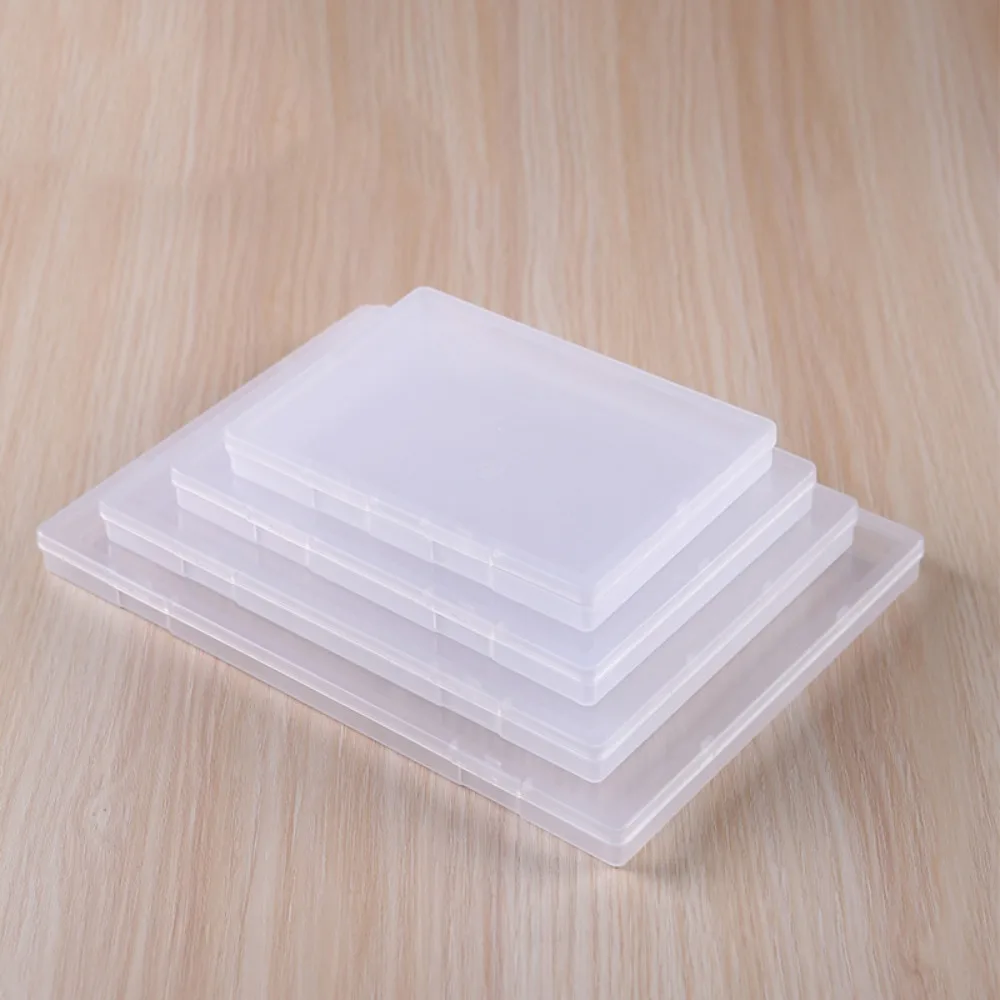 Container Case Rectangular Plastic Clear Storage Box Portable Transparent Flat Wear-resistant 4 Sizes Table Organizer