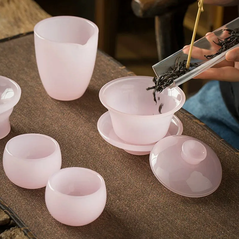 Coloured Glaze Pink Porcelain Gaiwan Set For Tea Pink Tureen Teaware Cup Chinese Bowls Chawan Tea Ceremony Set Lily Deng'S Store