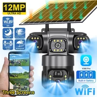 Cámara Solar V380 Pro WiFi para exteriores, Triple lente PIR, detección humana, visión nocturna, PTZ, cámaras IP inalámbricas, protección de seguridad CCTV