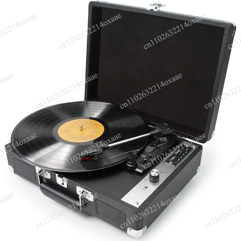 Retro Vinyl Record Player with Bluetooth Multifunctional CD Tape All-in-One Desktop Light Luxury Audio Gift for Home Decor
