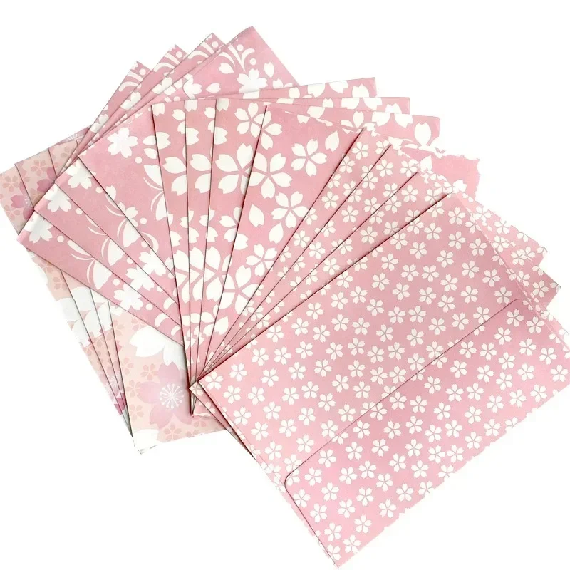 Papel envelope de cerejeira rosa, flor floral bonito, feito à mão, diy, diy, escrever carta, 17,5 cm x 12,5 cm, 10pcs por pacote