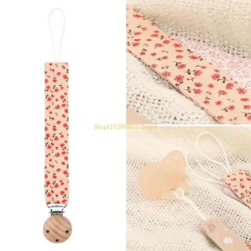 Schnullerkette aus Holz mit schönem Aufdruck, Blumen, Zahnungshilfe, Baby-Schnullerclip J0MF