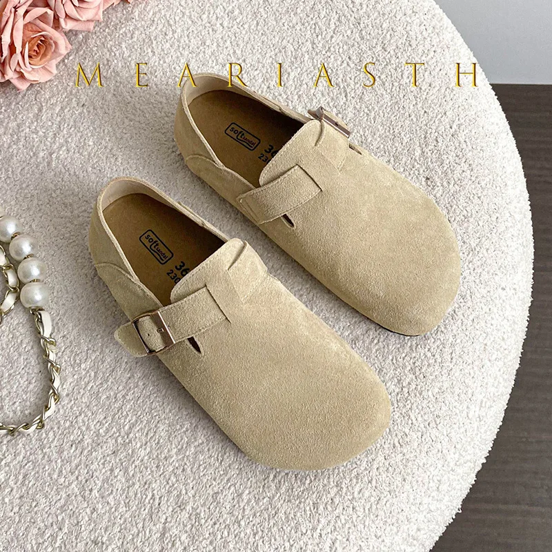 

Autumn/Winter New Arrival Grape Mom Real Leather One-Step Full Cover Tracker Buckle Single Shoe Lazy Big Head Spike Women's Shoe