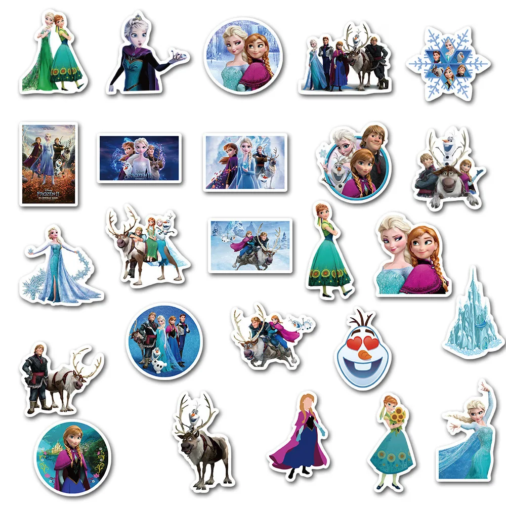 10/30/50pcs Disney Cute Anime Frozen Cartoon Stickers Elsa Princess Graffiti Decal Laptop Skateboard Waterproof Sticker Kids Toy