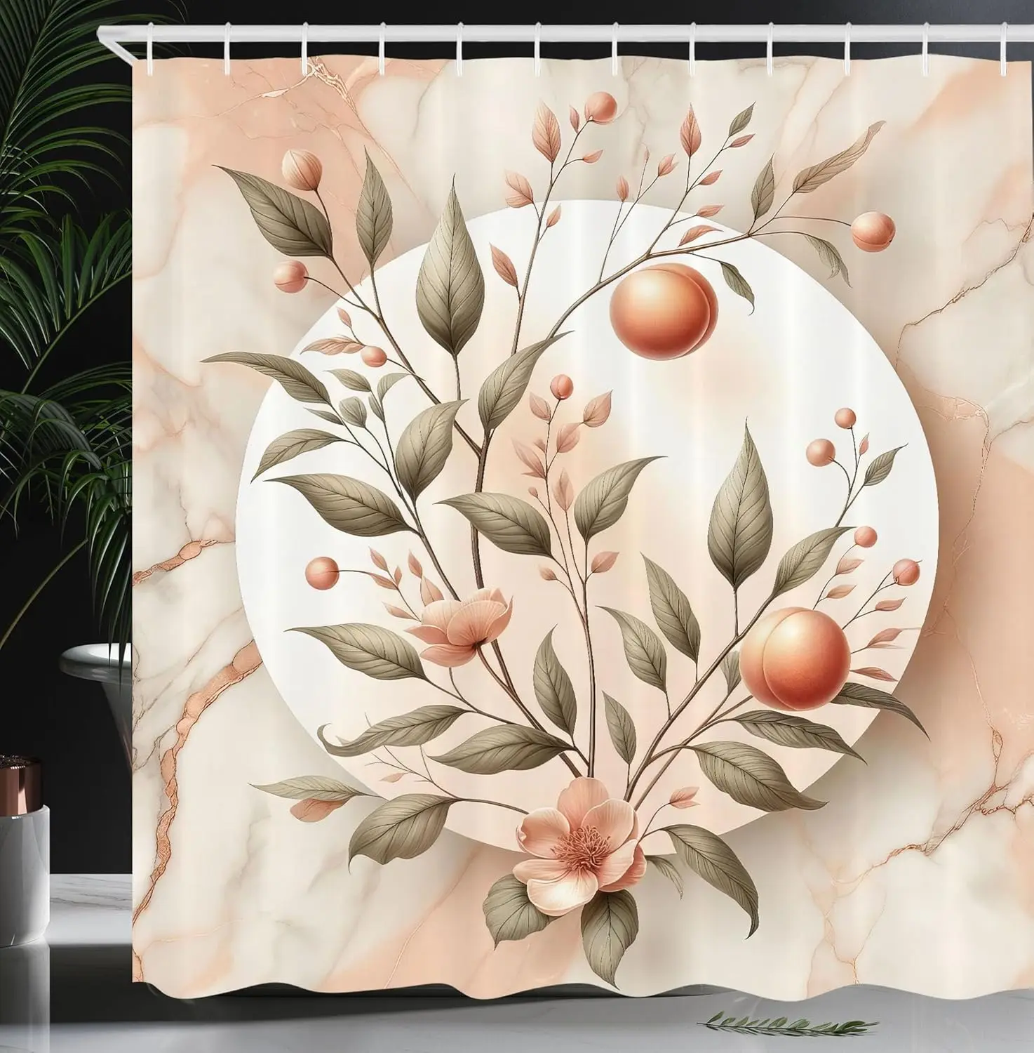 

Занавеска для душа Ambesonne с персиковым узором, мраморный фон с цветочным принтом персиковых цветов, элегантный дизайн в стиле бохо