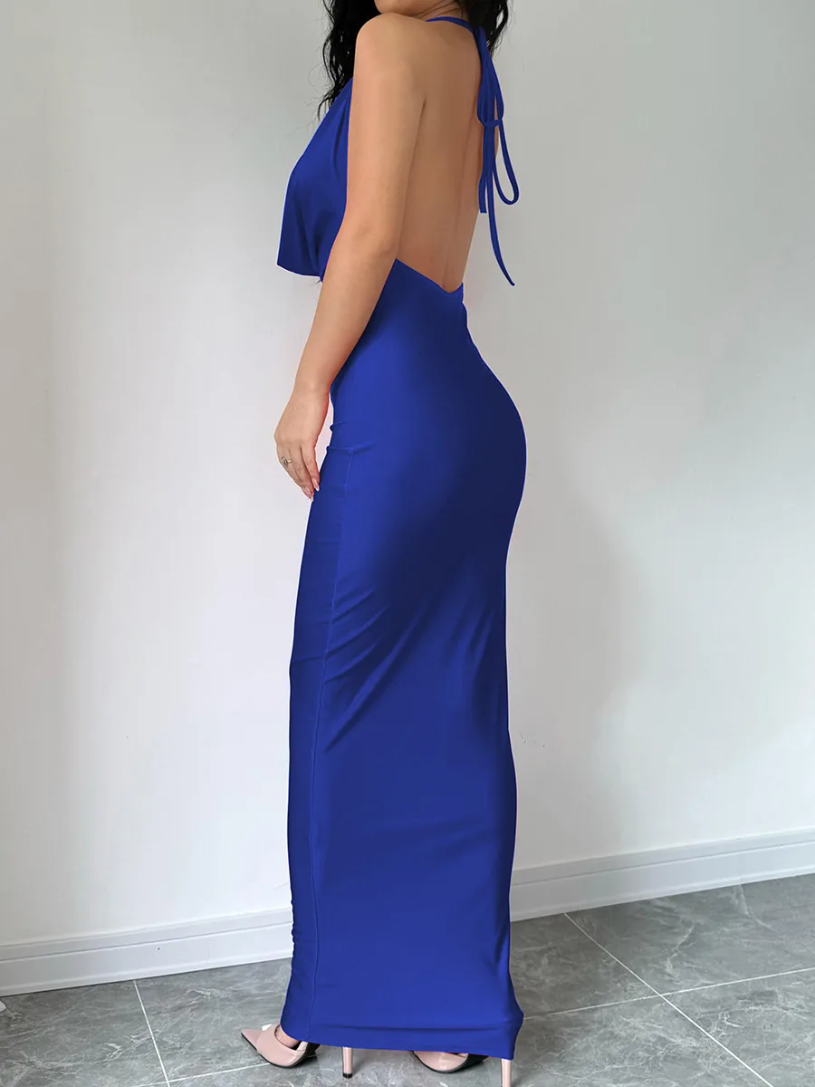 Autumn Women Halter Backless Midi Dress For Women Bodycon Sexy Party Elegant Outfits Evening Birthday Clothes Y2K 2025 WPL8