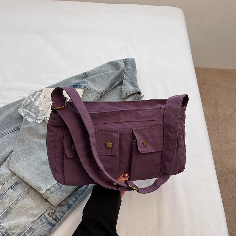 

Nylon Solid Color Sewing Crossbody Bags Large Capacity Commuting 2025 High Quality Women's Bags Autumn Versatile Shoulder Bag