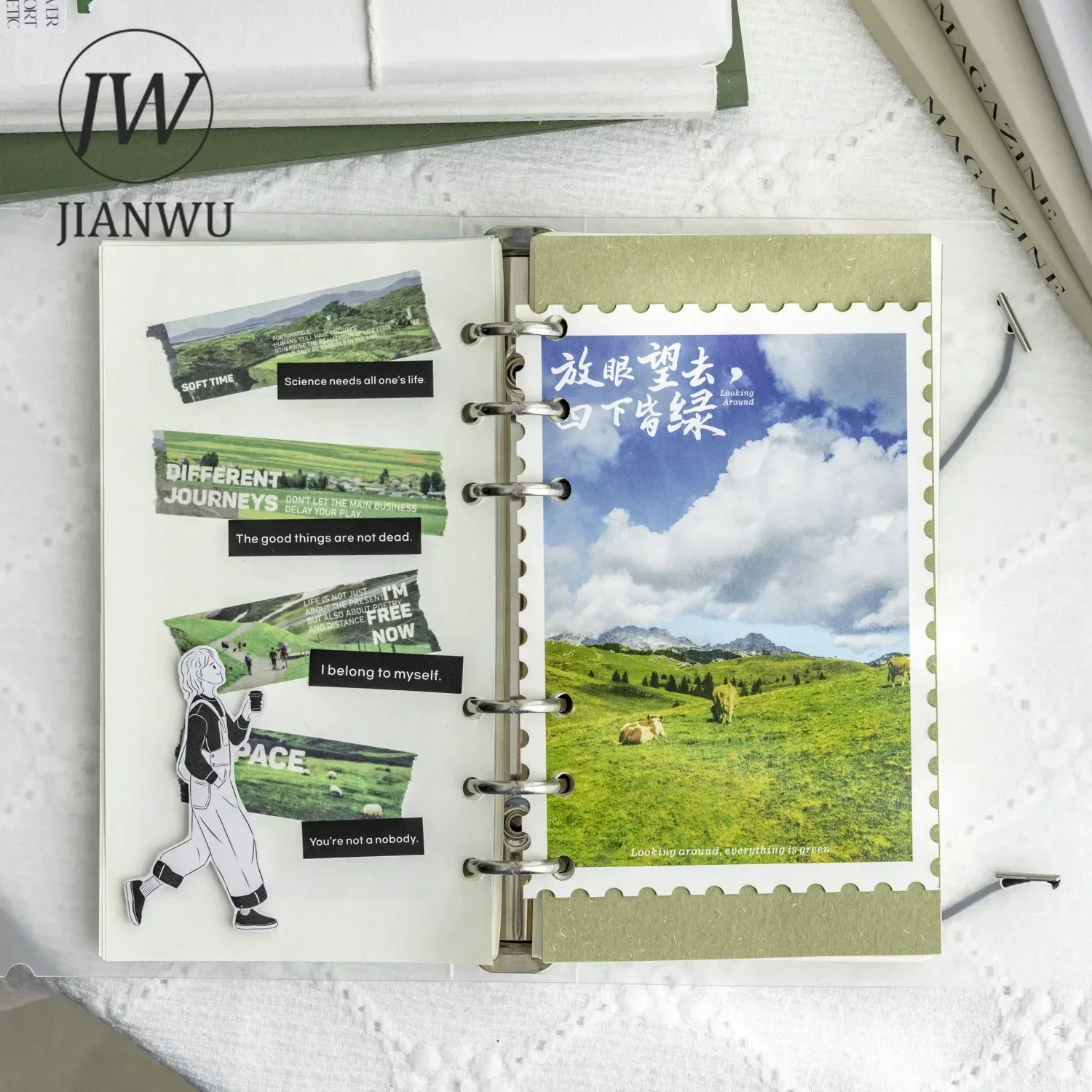 JIANWU Altay\'s Corner Series INS Travel Scene Landscaping Material Collage Stamp Postcard Creative DIY Journal Stationery