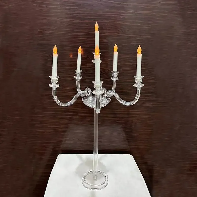 Dining table setting with romantic candlelight, dinner props, candle stands, wedding hall, vintage decorative ornaments, acrylic