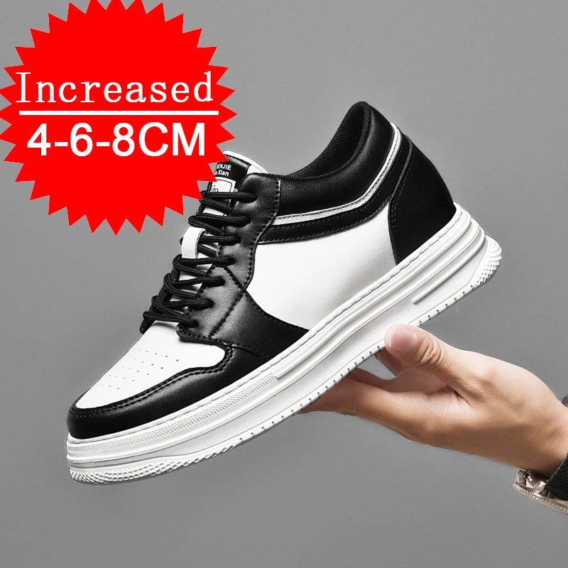 Men Height Increasing Sneakers Insoles Genuine Leather Elevator Shoe Leisure Fashion Comfortable Breathable Sports Running 36-43