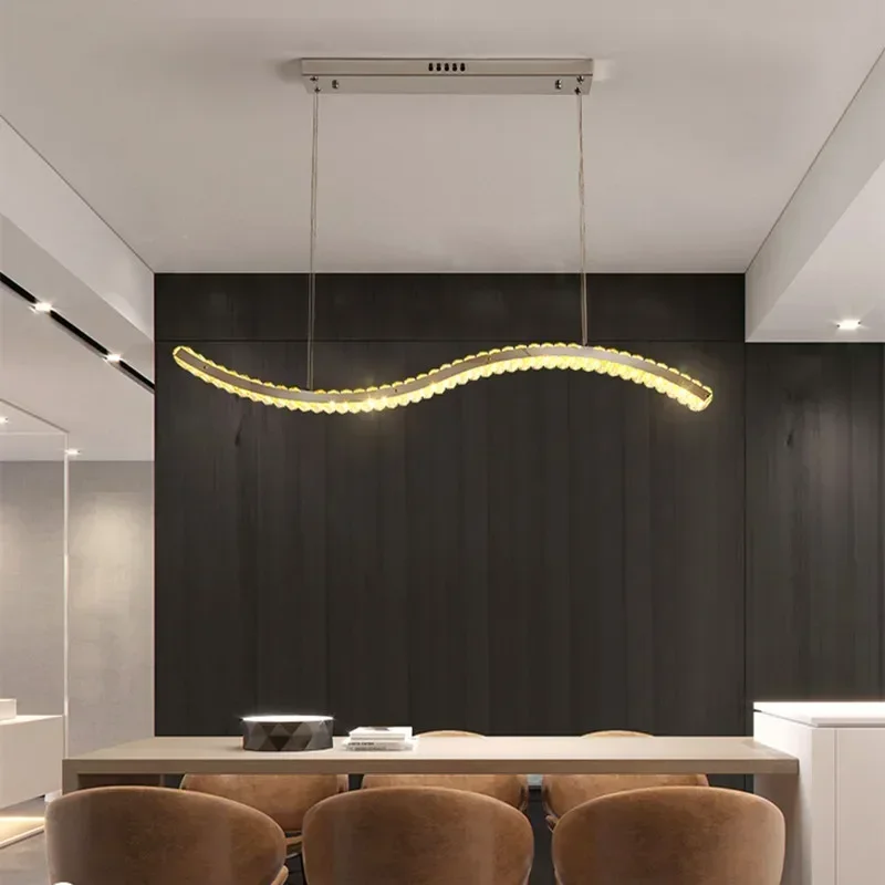 HModern Crystal Chandelier Stainless Steel Gold Silver Long Strip Combination Hanging Lamp Kitchen Island Dining Room Chandelier