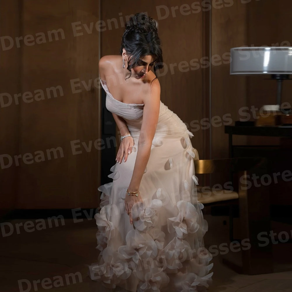 Abiti da sera da donna eleganti a sirena Abiti da ballo personalizzati senza spalline فساتات nys2008 Abiti da ballo Fiori senza schienale Robe De Soirée