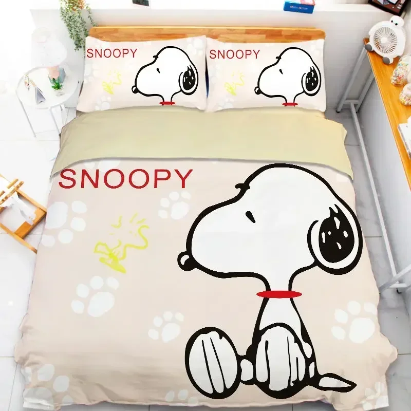 

Cartoon cute Snoopy new personalized creative printed bedding soft and skin-friendly bed sheets and quilt cover three-piece set