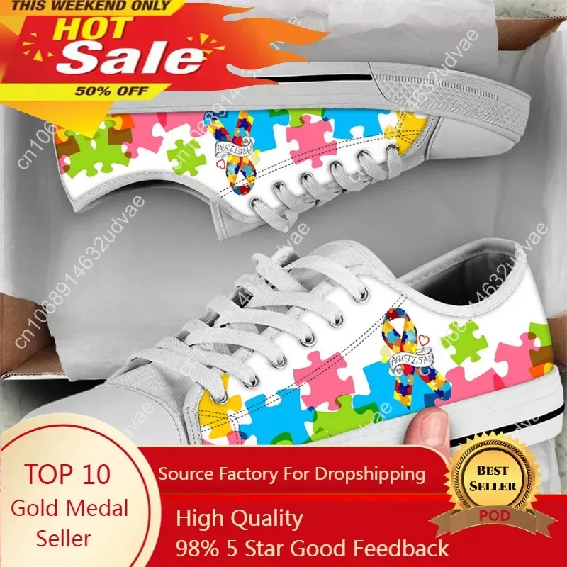 Autism Awareness Cancer Ribbon Design Women's Canvas Flat Shoes Summer Comfort Low Top Shoes 2023 Lace-up Shallow Mesh Tennis