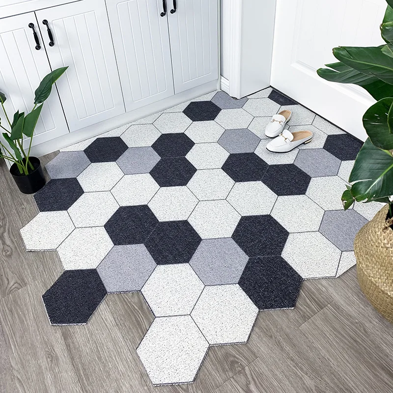

PVC Hexagon Doormat Bedroom Bathroom Living Room Hallway Entrance Doormat Carpet Remove Mud Non-Slip Can Be Cut Home Mats Carpet