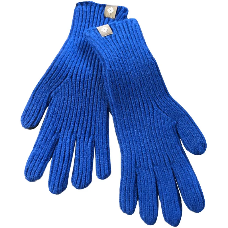 Guantes cálidos de invierno para mujer, bonitos guantes tejidos de terciopelo para ciclismo, guantes tejidos a prueba de viento para pantalla táctil, guantes sólidos para exteriores