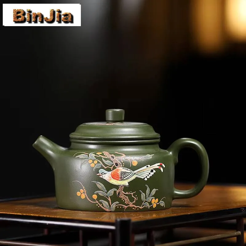 

240 мл Исин Фиолетовые глиняные чайники Цветной рисунок ручной работы Dezhong Горшок Сырой руды Зеленая грязь Чайник с фильтром Zisha Чайный сервиз Чайный сервиз Подарок