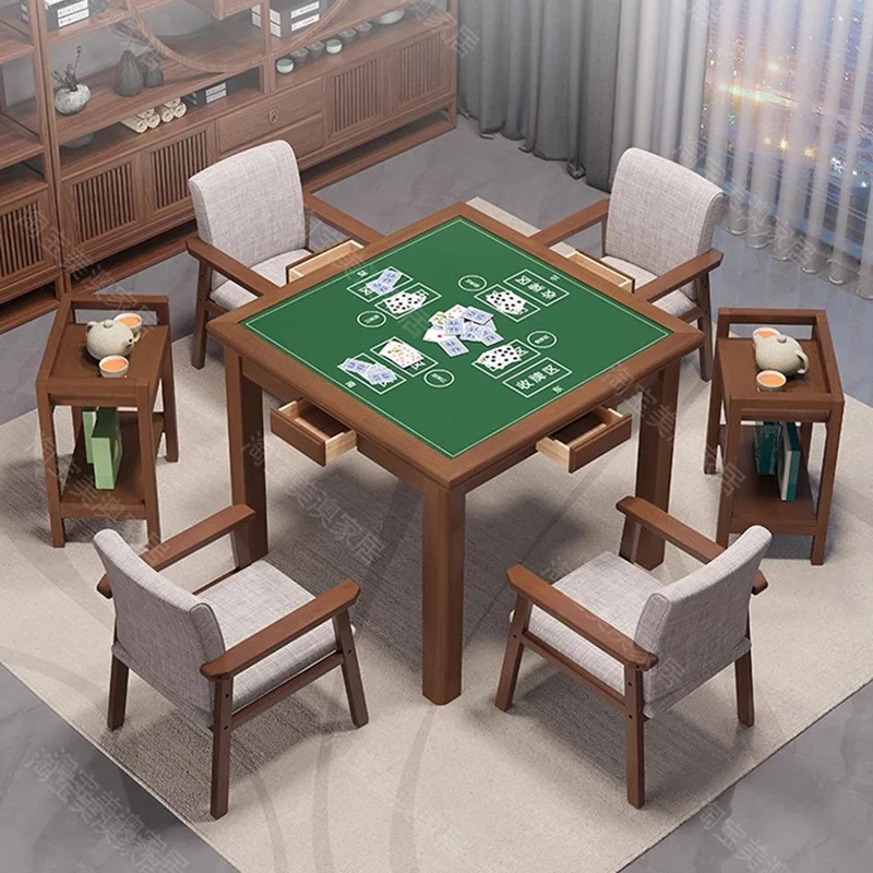 Mesa Guandan moderna de madera maciza, mesa de cartas de juego Mahjong frotada a mano, mesa de comedor para restaurante, muebles creativos para el hogar FYMT
