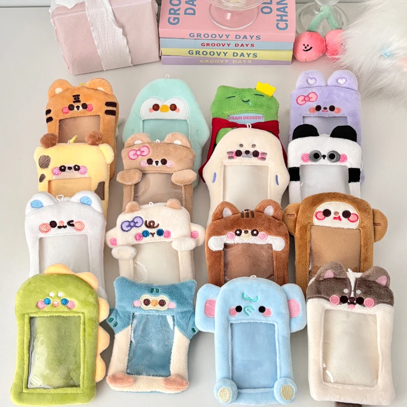 New Arrival Cartoon Animal Plush Keychain with 3 Inch Card Photo Cute Animal Series Card Holder Keyring for Student Bag Pendant