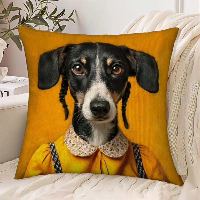 Artistic Dog Portrait Pillowcase Throw Cushion Cover for Pet Lovers Home Decor Cute Canines Print Square 40x40cm