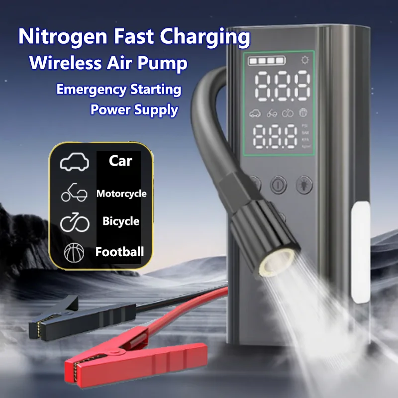 

6000mah Starting Device Digital Tire Inflator Air Pump for Bicycle Car Motorcycle Emergency Battery Charger Power Bank 2in1