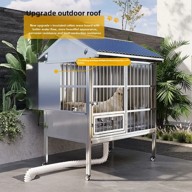 Stainless Steel Dog Cage Large Dog Cage Outdoor Rainproof Wind Outdoor Bulldog Shed Kennel