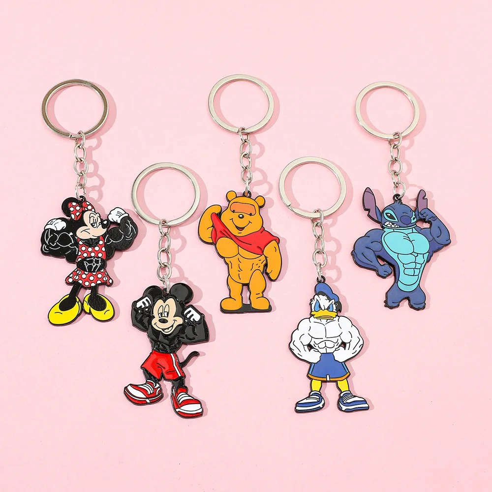 Disney Stitch Mickey Mouse Donald Duck Winnie The Pooh Funny Muscle Anime Cartoon Toy Keychain Pendant Creative Model Doll