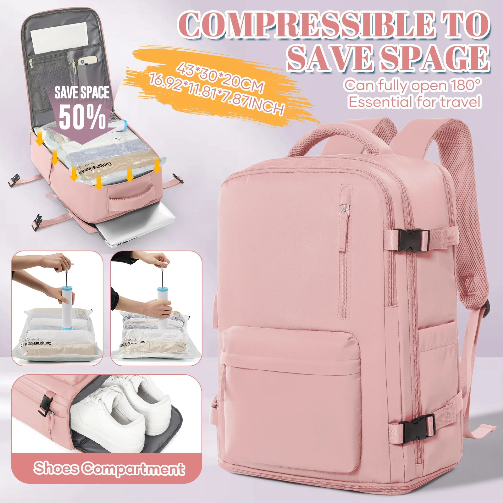 

Набор из 3-х рюкзаков Ryanair для ручной клади 40x30x20см с ручным насосом и вакуумной компрессией - прочная нейлоновая дорожная сумка для коротких поездок