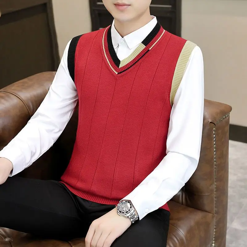 Spring and Autumn Sweaters Vests Men's Color V-neck Casual Knitwear Camisole Base Sweater Vest Top