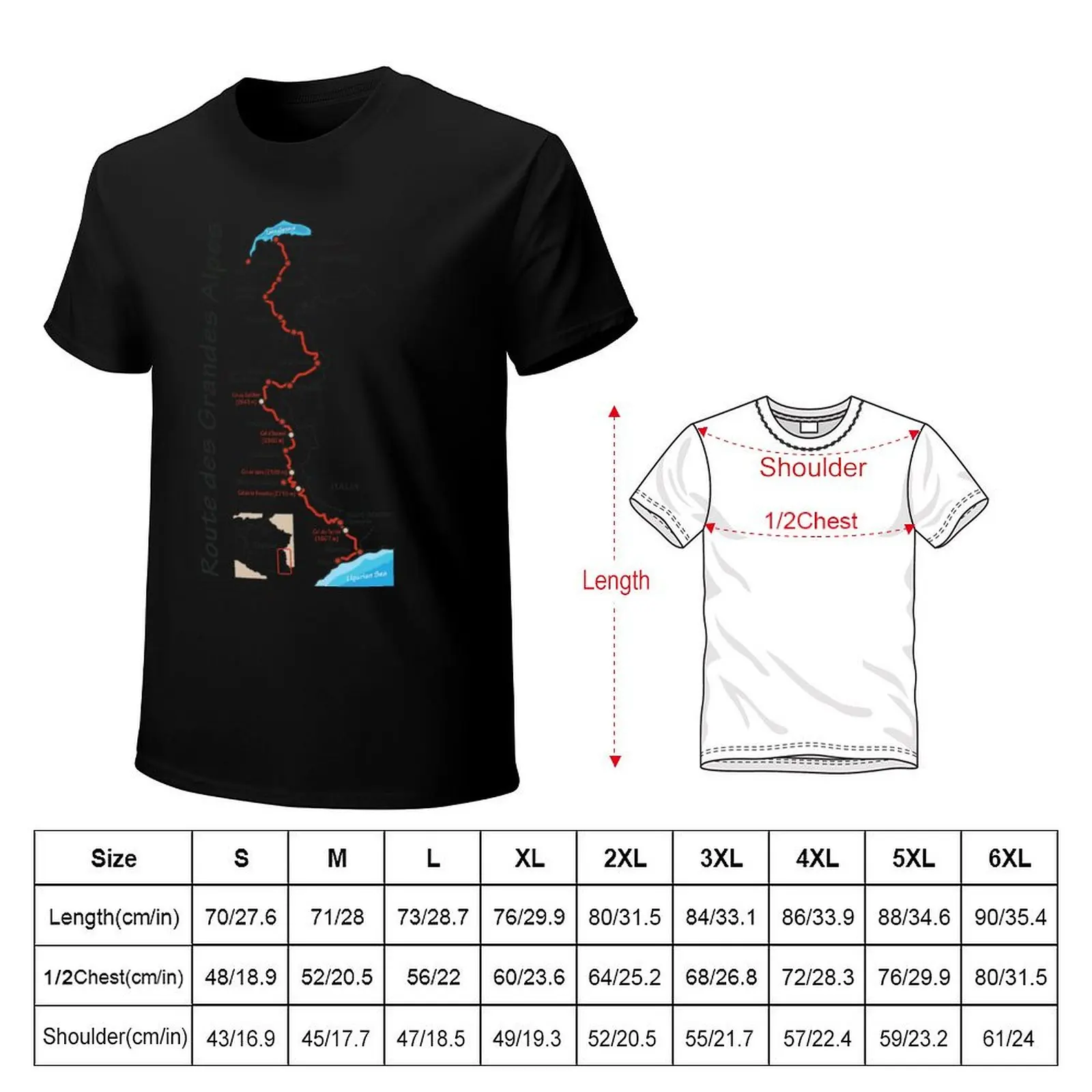 Route des Grandes Alpes map T-Shirt T-shirts man plain plus size tops men tshirt