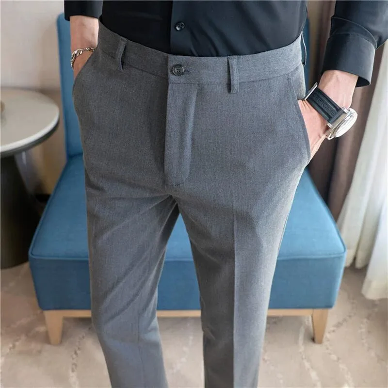 

Plus Size 38-28 Mens Solid Business Social Suit Pant 2024 Spring Formal Slim Fit Wedding Trouser Mens Fashion Casual Dress Pants