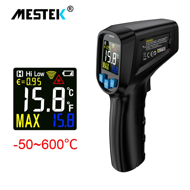 Digital Infrared Thermometer Laser Temperature Meter Non-contact Pyrometer Imager Hygrometer IR Termometro Color LCD Light Alarm