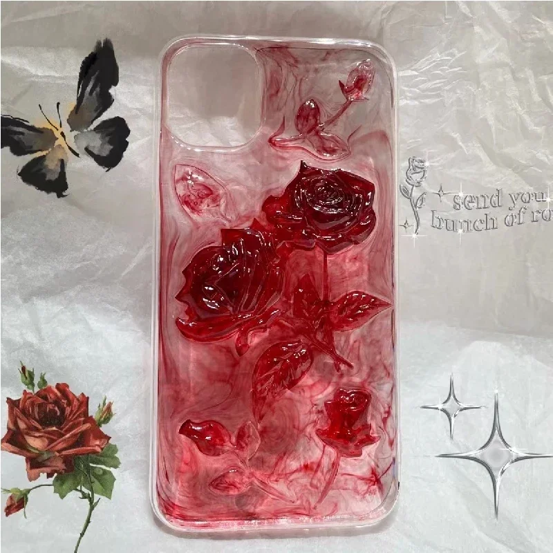 4058 Original 3D Handmade Phone Case Bloody Rose Dark Gothic Art Horror Punk Style Customized Halloween Christmas Gift