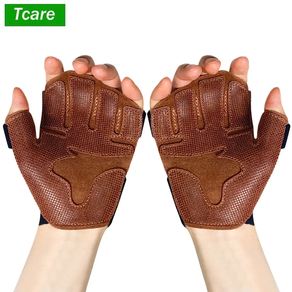 1Pair Open Hand Support for Men & Women, Padded Gloves with Wrist Brace for Protection, Adjustable Strong-Grip Fingerless Gloves