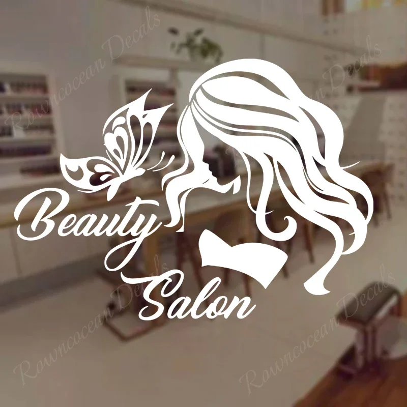 Beauty Salon Sign Hairdressing Wall Sticker Vinyl Butterfly Fashion Girls Wall Art Decor Removable Window Decals Wallpaper A614