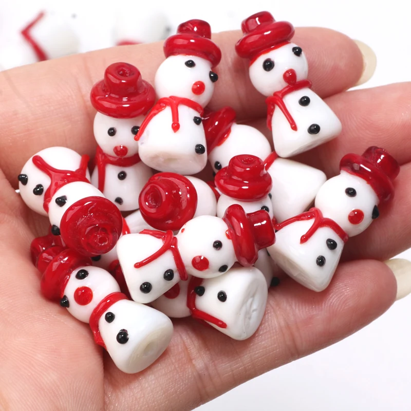 2 Stück Weihnachten Schneemann Weihnachtsmann Lampwork Glas Spacer Perlen für Schmuckherstellung DIY Armbänder Weihnachtsbaumschmuck