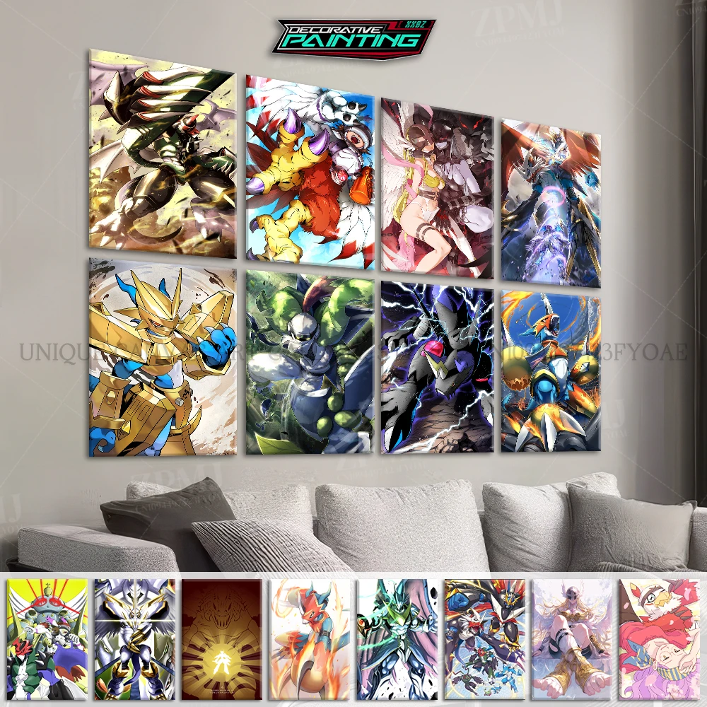 

Anime Digimon Wall Artwork Poster Vintage Home Decoration Print Pictures Cartoon Room Frameless Decor Canvas Painting For Fans