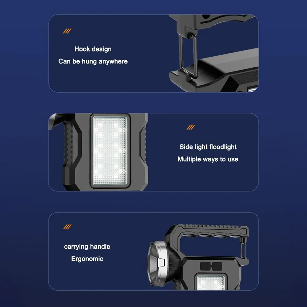 Handheld Flashlight Strong Light Low Light Side Light Red Blue Flash LED COB Flashlight TypeC Flash Charging Outdoor Searchlight