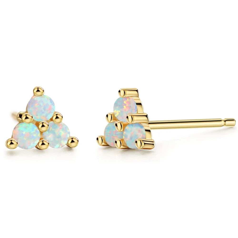 CiNily Pendientes triangulares exquisitos chapados en plata/oro para mujer, joyería de moda, pequeños pendientes de ópalo blanco, regalo para el día de la madre